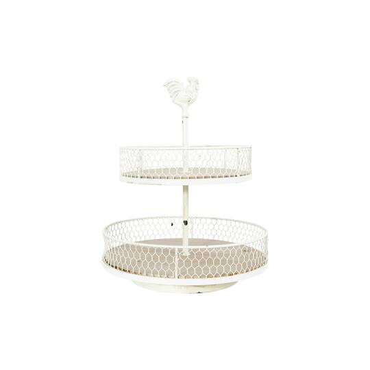 Hello Honey® 18.5" 2-Tier Wood & Metal Round Trays With Rooster Top